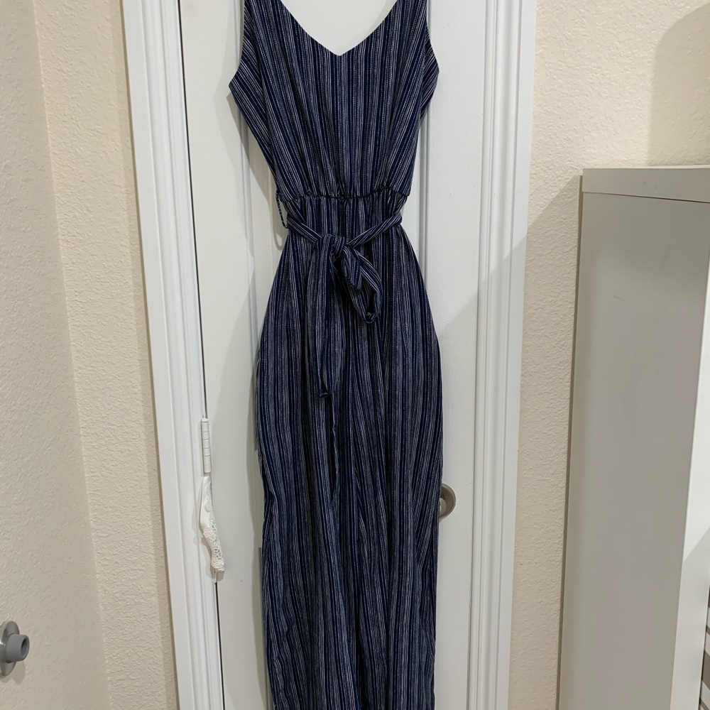 Navy and white pin stripe romper/ jumpsuit